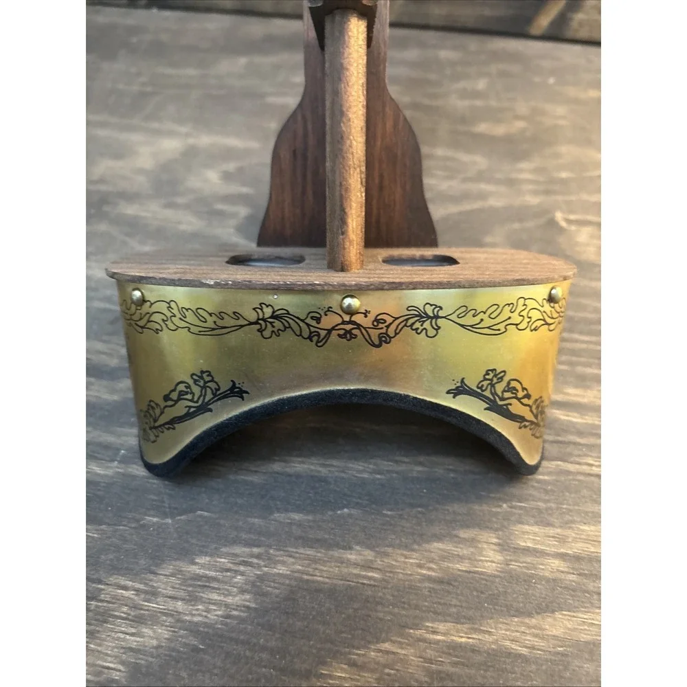 Antique Victorian Wooden Stereoscope Viewer Etched Brass Hood Cherub Motif